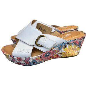 Born Curstyn Womens Size 10 Wedge Sandal White Leather Floral Comfort Boho Shoe